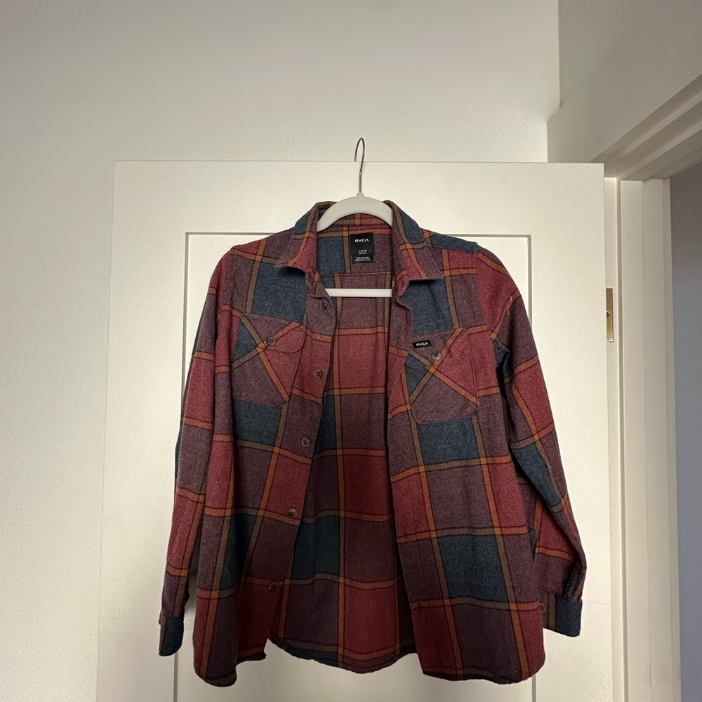 RVCA Red and Blue Plaid Shirt with Yellow Highlights